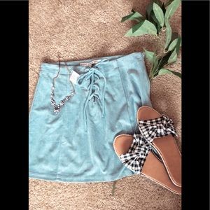 SOLDBlue Suede Tie Mini Skirt from Dry Goods store